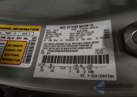 2024 Ford Bronco Sport Big Bend z USA, uszkodzony, nr VIN 3FMCR9B69RRE85448